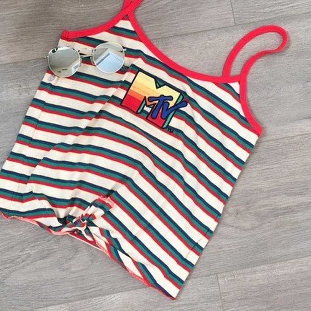 MTV striped tie up tank top